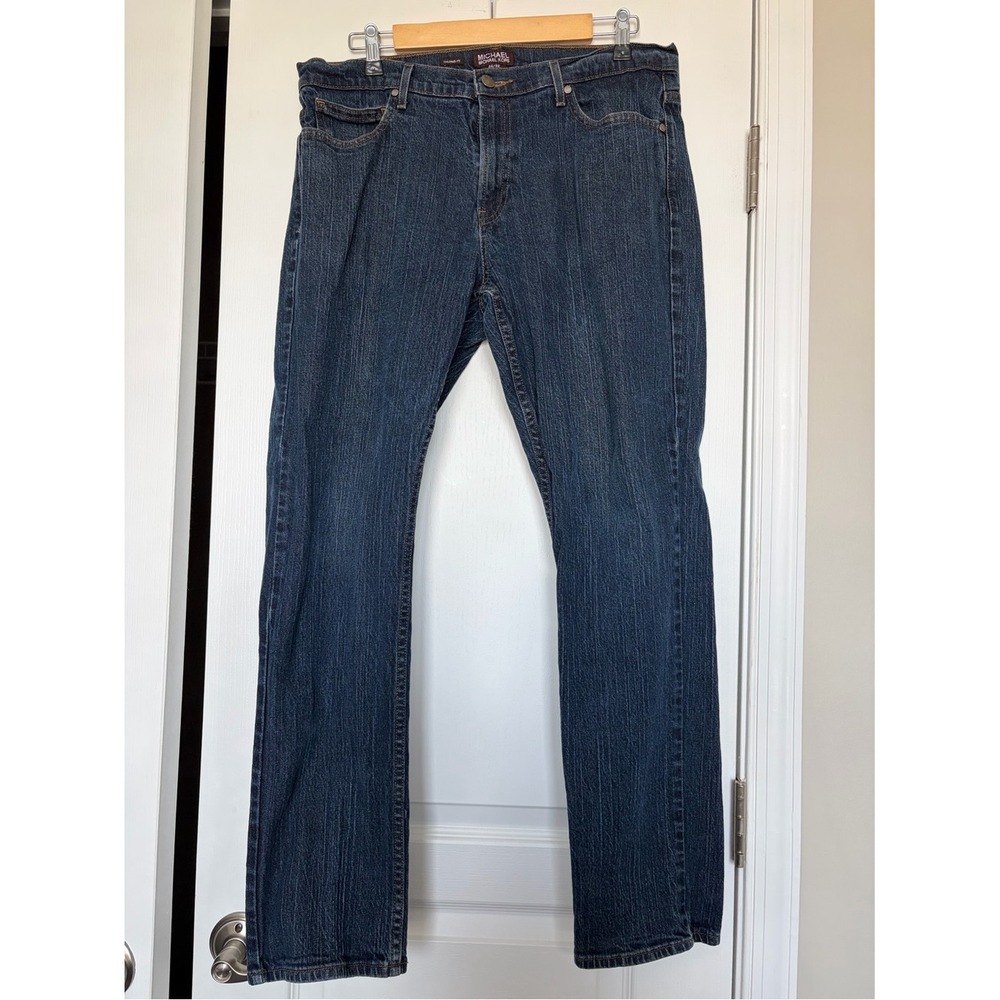 Michael Kors Mens Tailored Fit Jeans Medium Wash Blue Denim 34/32